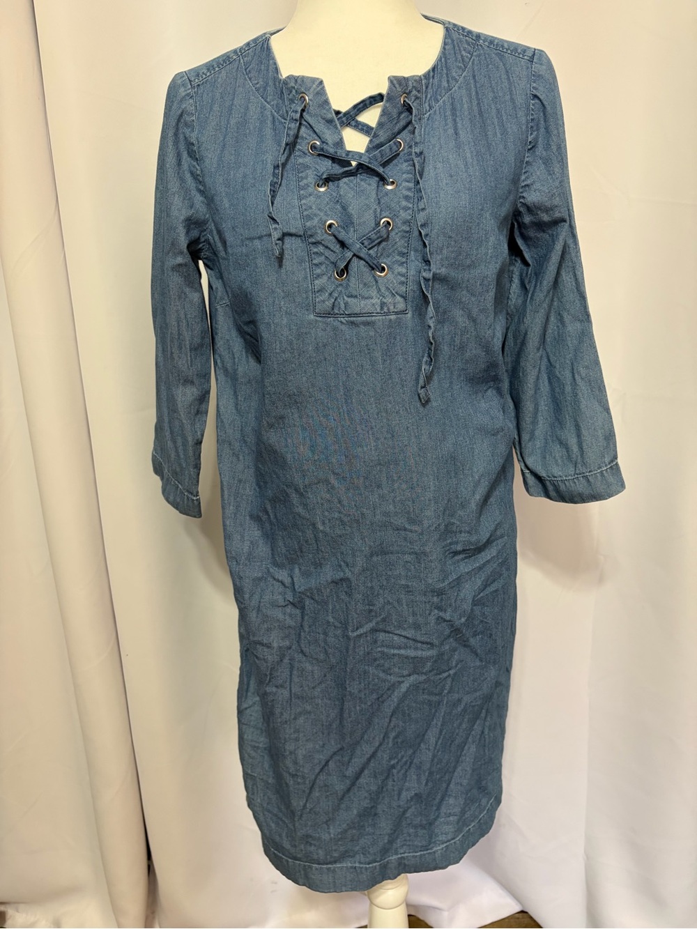 Talbots Denim Lace-Up Midi Dress - Light Blue